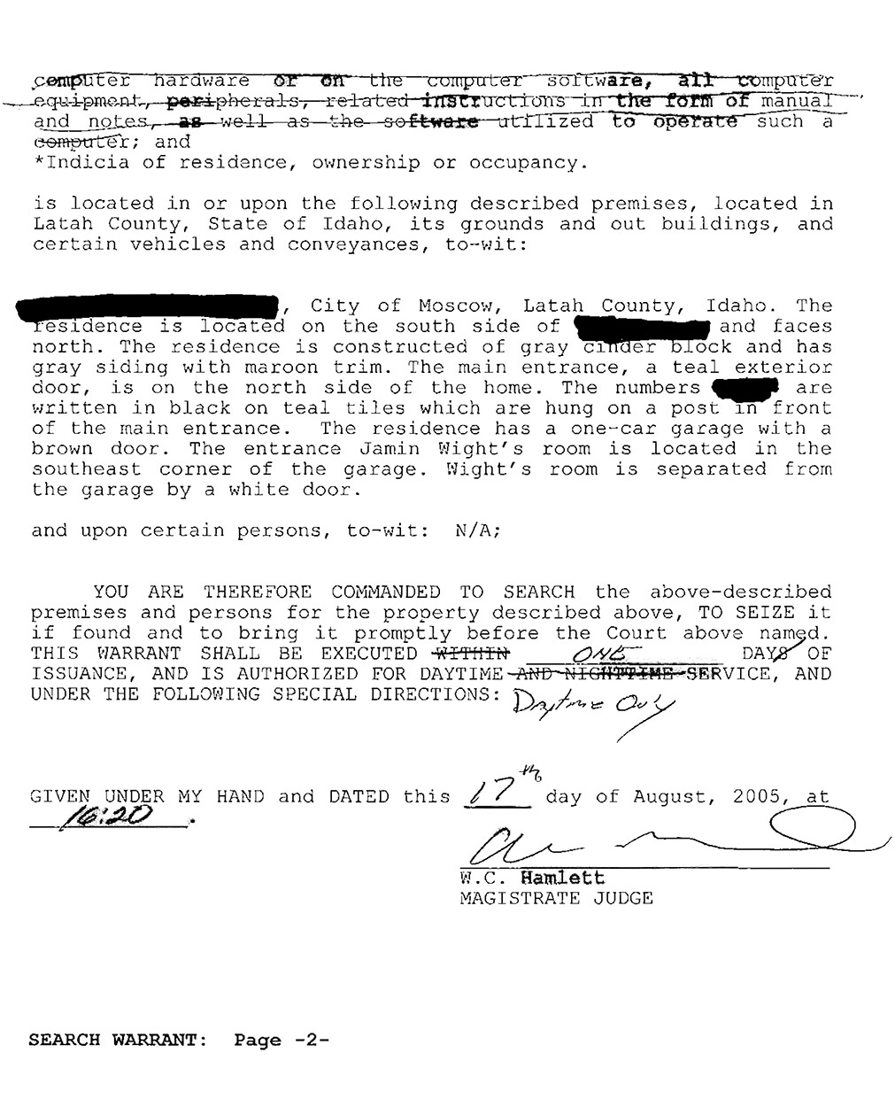 Jamin Wight Search Warrant page 2