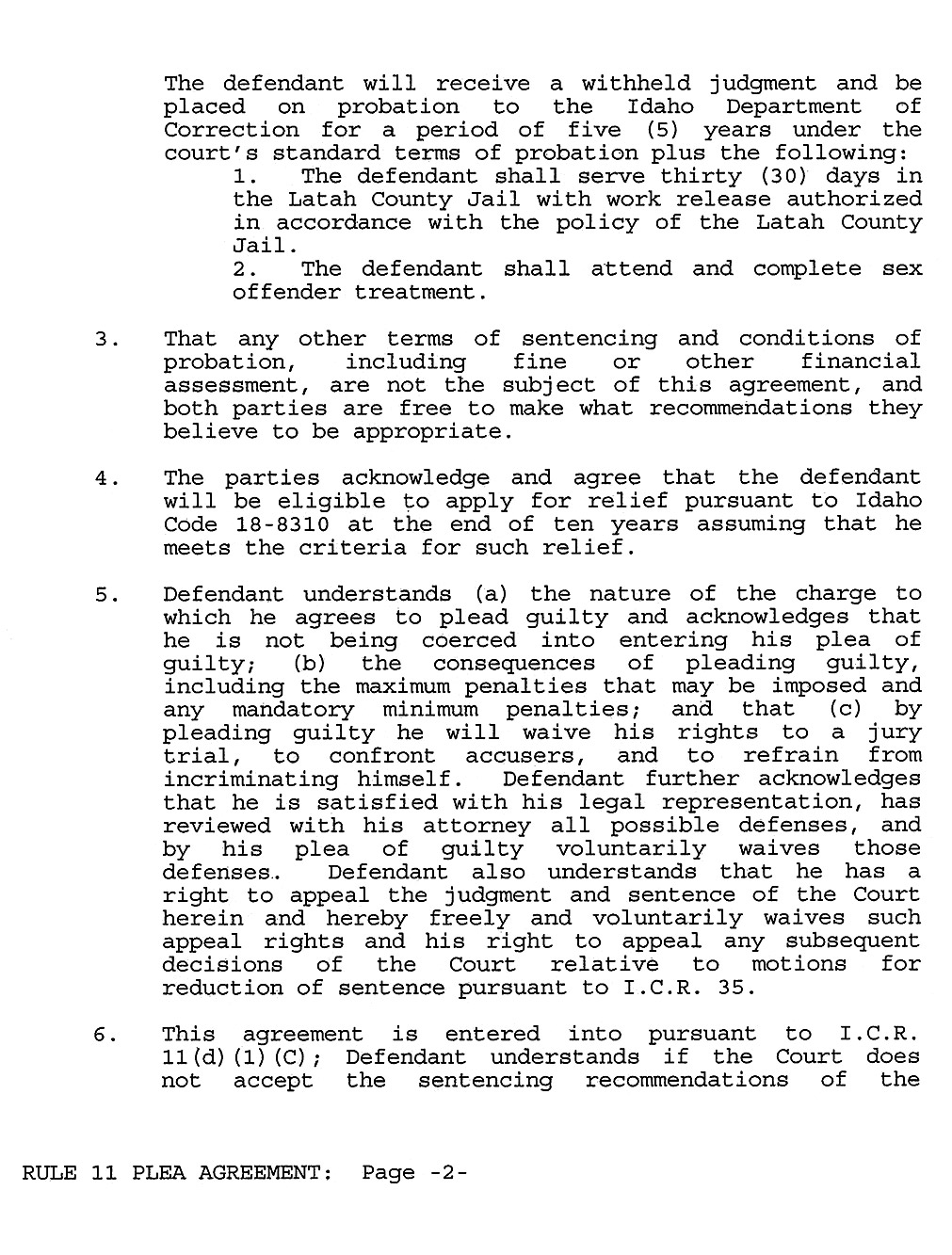 Rule 11 Plea Agreement page 2
