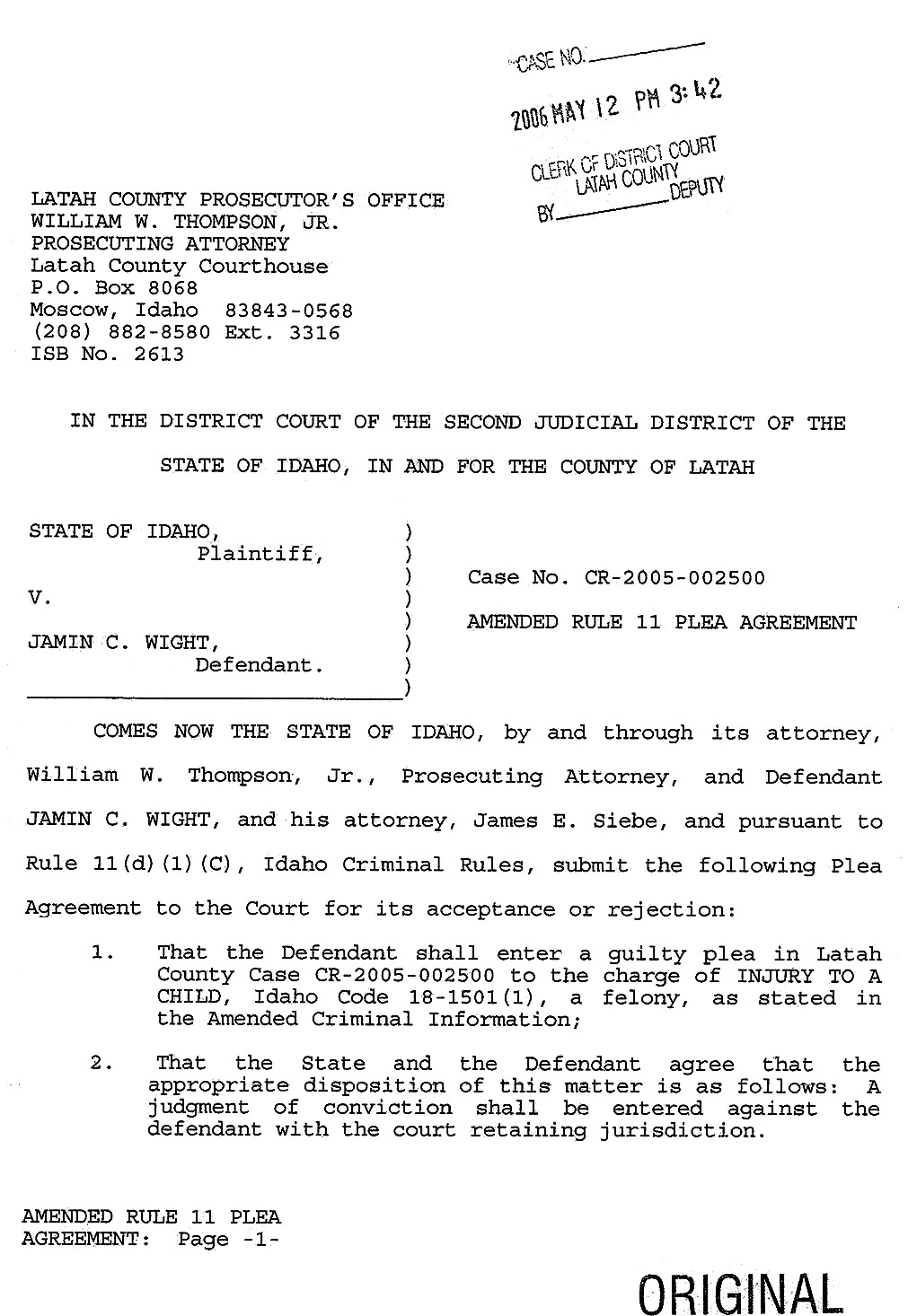 Amended Rule 11 Plea Agreement page 1